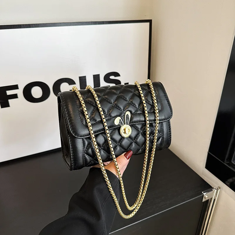 

Женская сумка Xiaoxiangfeng с ромбами, сумка-мессенджер с вышитой цепочкой, текстурированная модель через плечо, маленькая квадратная сумка для пригородных поездок.