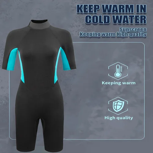 Imagen 2 del producto Traje de neopreno corto para mujer, trajes de baño deportivos de una pieza de neopreno de 3mm, traje de buceo con cremallera trasera para snorkel, surf, kayak