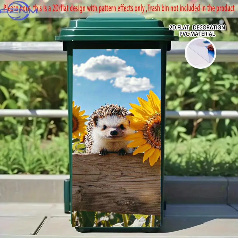 1pc of 2D Flat Hedgehog Stickers Featuring a Sunflower Design, Made of PVC, Ideal for Decorating Trash Bins, Including Wheelie