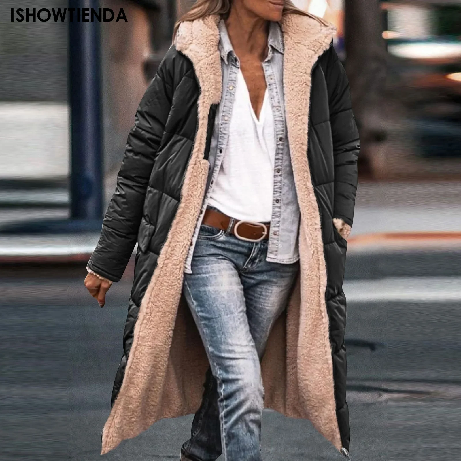 

Hooded Cotton Clothes Parkas Outwear Long Sleeves Winter Fleece Parkas Women Solid Color Double Sided Wear Cardigan Jackets