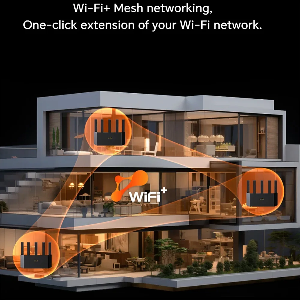 جهاز توجيه Tenda WiFi7 Home عالي السرعة بمنفذ 2.5G لتغطية المنزل بالكامل للمبيت الكبير الحجم الشبكي الموزع اللاسلكي