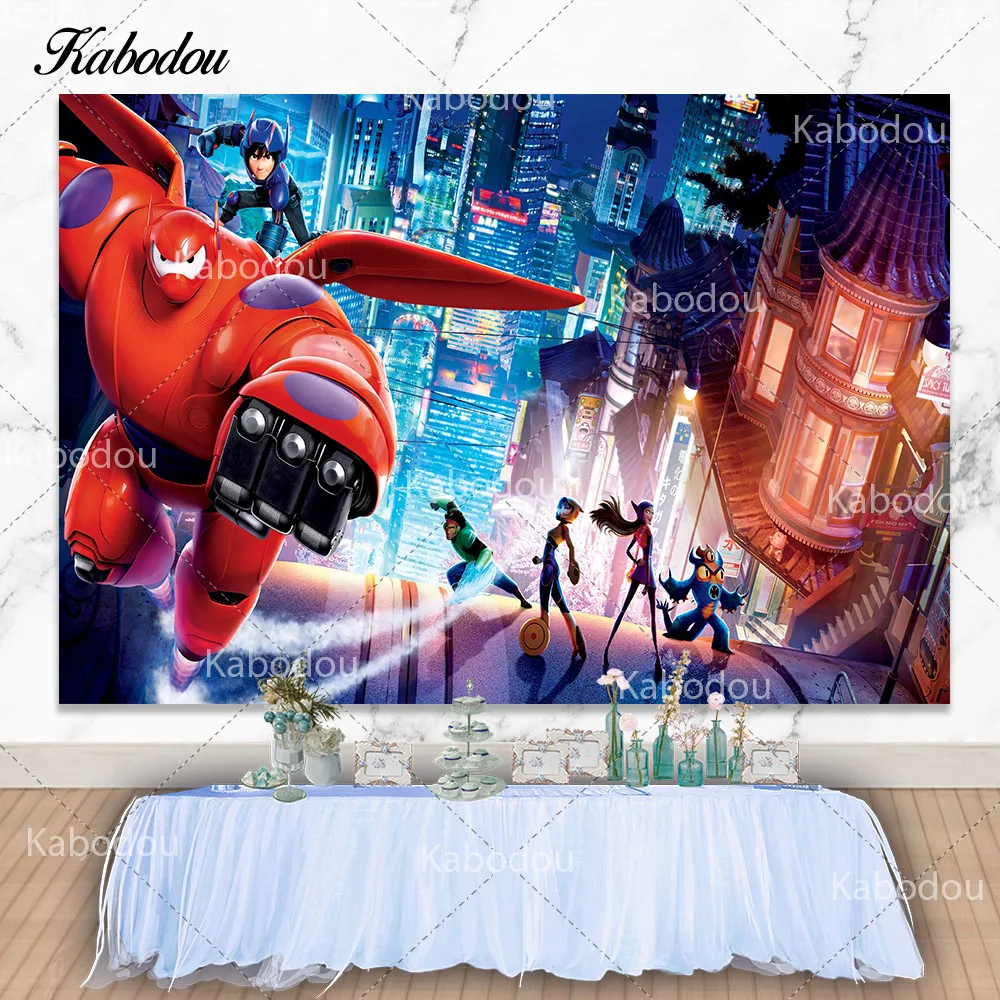 Big Hero 6 Photo Backdrop Cover For Baby Shower Kids Birthday Party Disney Baymax Background Decoration Photography Props