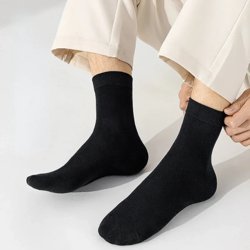 5 Pair Men's 98% Pure Cotton Socks Anti-bacterial Soft Business Breathable Casual Dress Long Socks For Male Winter Summer Black