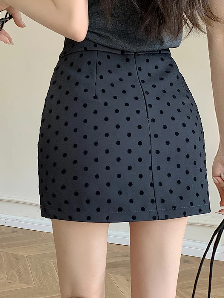 Mini-jupe midi taille haute à pois ronds pour femmes, vêtements décontractés pour femmes, jupes midi de l'avocat coréen, streetwear sexy, vêtements d'extérieur à la hanche, mode, 343