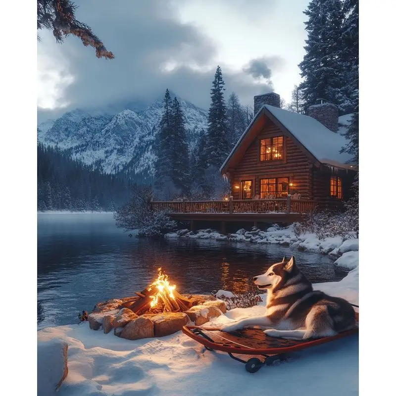 

PhotoCustom полная круглая/квадратная алмазная живопись снежный деревянный дом 5d Diy пейзажная вышивка горный хрусталь вышивка крестиком домашний декор