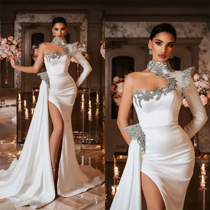 

Сексуальные вечерние платья по индивидуальному заказу, расшитые кристаллами и бисером, Русалка, на одно плечо, с разрезом по бокам, вечерние платья для выпускного вечера, вечерние платья 2025