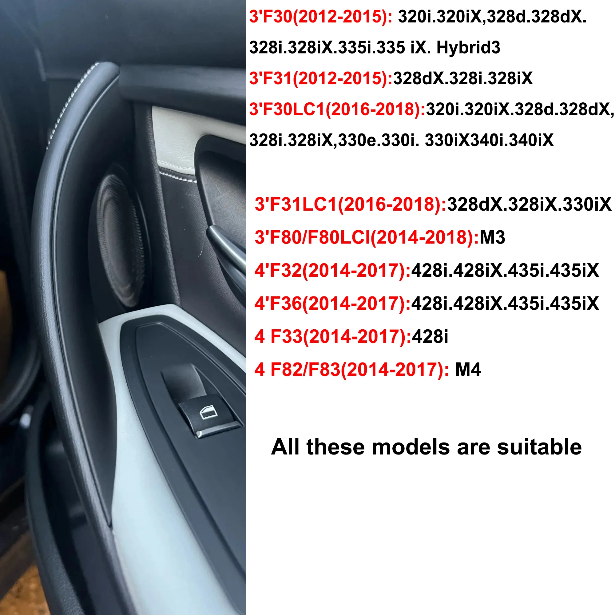 F30 Interior Door Handle Cover Pull Trim Door Trim Protective Cover for BMW 3 Series 2013-2019 F31 F32 F33 F34 F36 F80 F82 F83 view 2