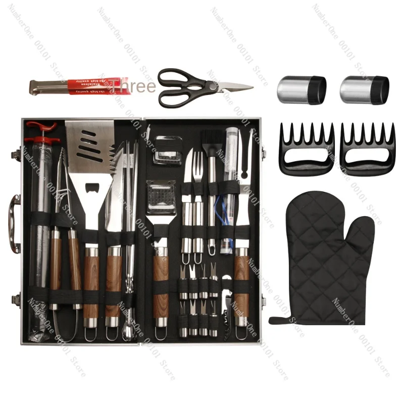 

Stainless steel barbecue tools 38-piece set Outdoor BBQ barbecue utensils Convenient aluminum box combination set