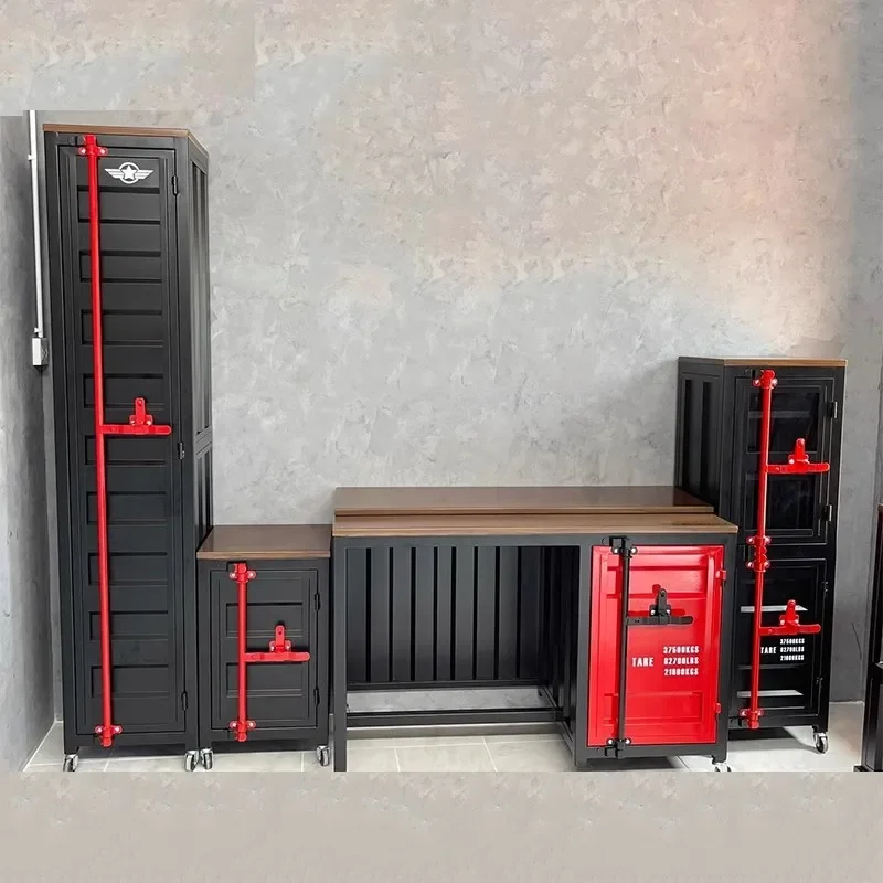 Industrial wind computer  , desk and chair, wrought iron learning desk, study table, retro creative container office