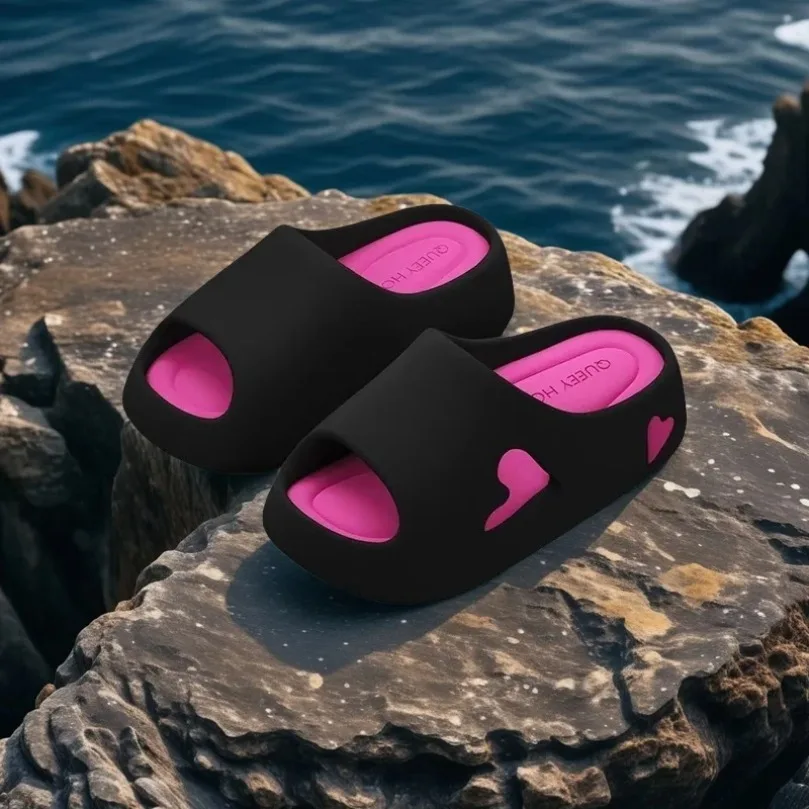 منصة النعال الوجه بالتخبط النساء الحب القلب سحابة في الهواء الطلق داخلي الصيف صندل ناعم الشرائح السيدات المنزل منزل فندق حذاء مسطح إيفا