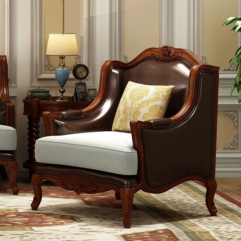 American birch sofa European leather sofa 123 combination furniture neoclassical oil wax leather large apartment sofa