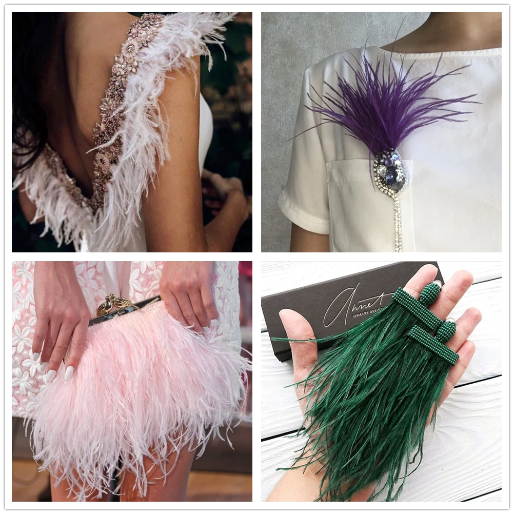 1 Meter Natural Ostrich Feather Trim Trimming 8-10CM Width Fluffy Ostrich Plume Decoration Wedding Party Dress Sewing Accessory