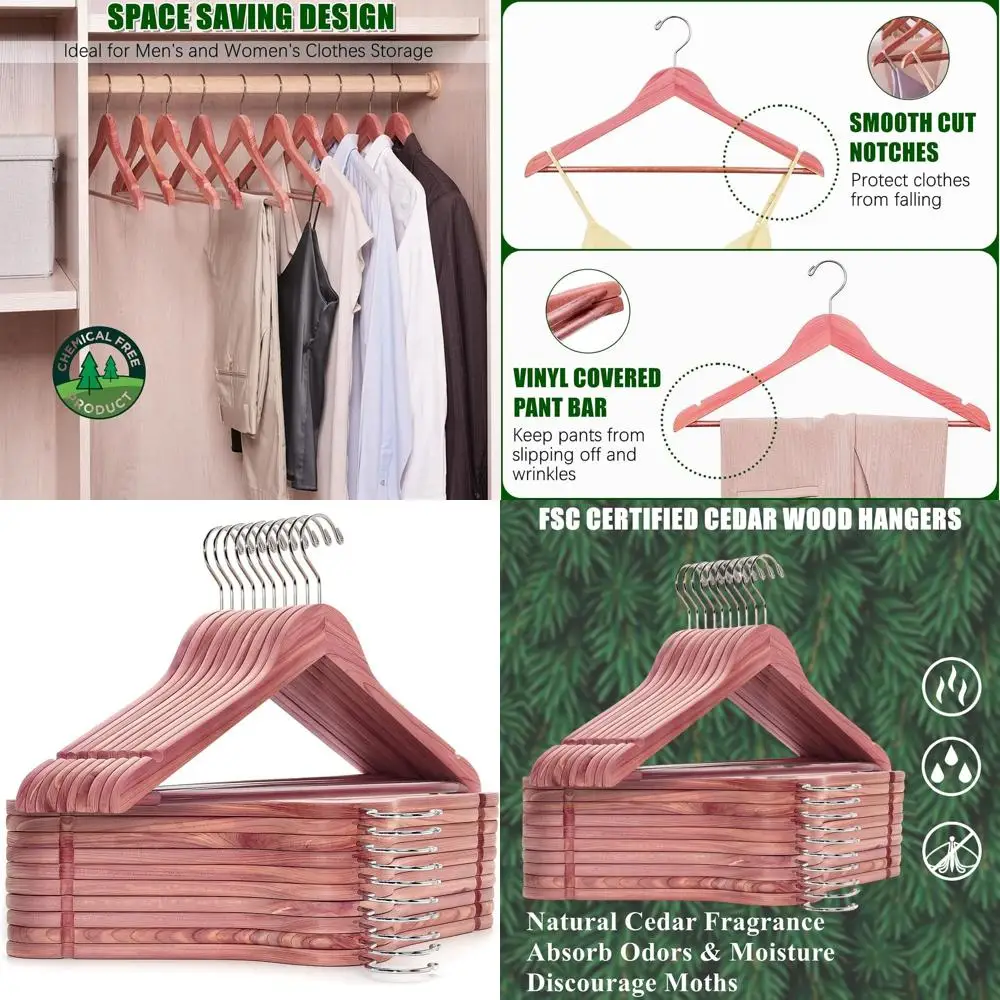 

30 Pack Premium Wooden Hangers with Swivel Hooks and Notches for Suits, Shirts, and Pants