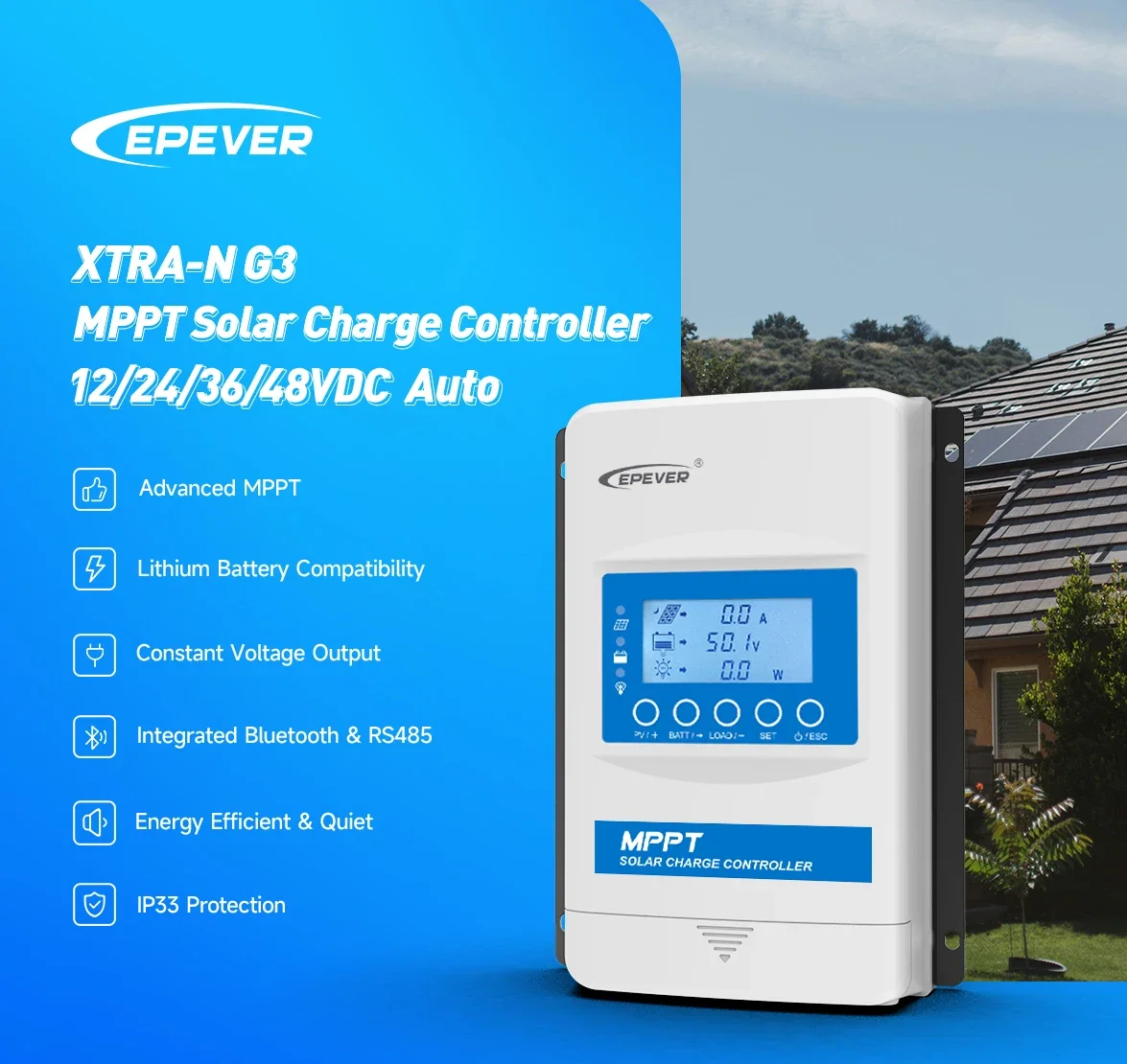 Epever XTRA-N G3 Mppt 30A 40A Solar Charge Controller 12/24/36/48vdc With Max Pv Input 150v Emc Fcc Rohs Certifications