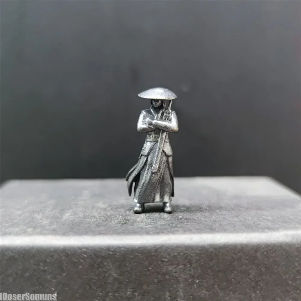 1:64 Copper Chinese Kung Fu Swordsman Figure Desk Decoration Miniature Character Model Plant Decoration Sand Table Layout Gift