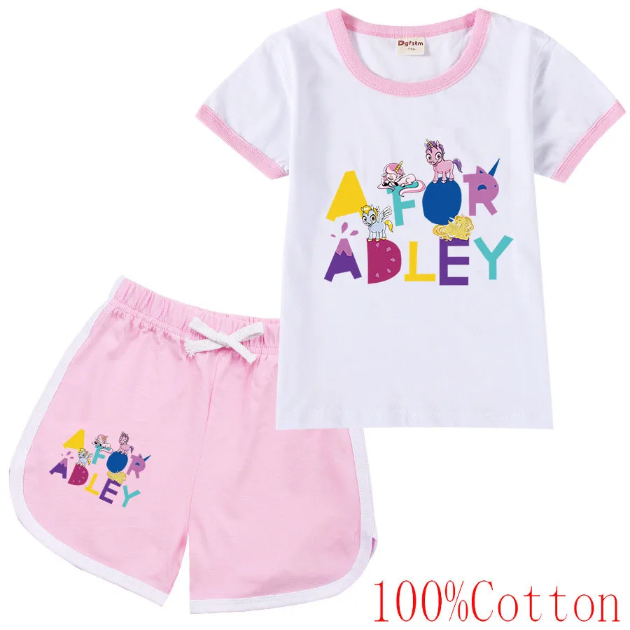 Toddler Boys Girls A for Adley Summer Sports Clothes Kids Cotton Casual Short Sleeve T-Shirt+Shorts Children Running Outfits