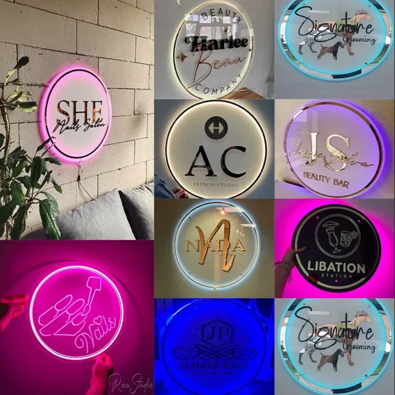 Business Lights Custom Mirror Logo Sign Acrylic   Decoration Office Door  Wall   Hair studio