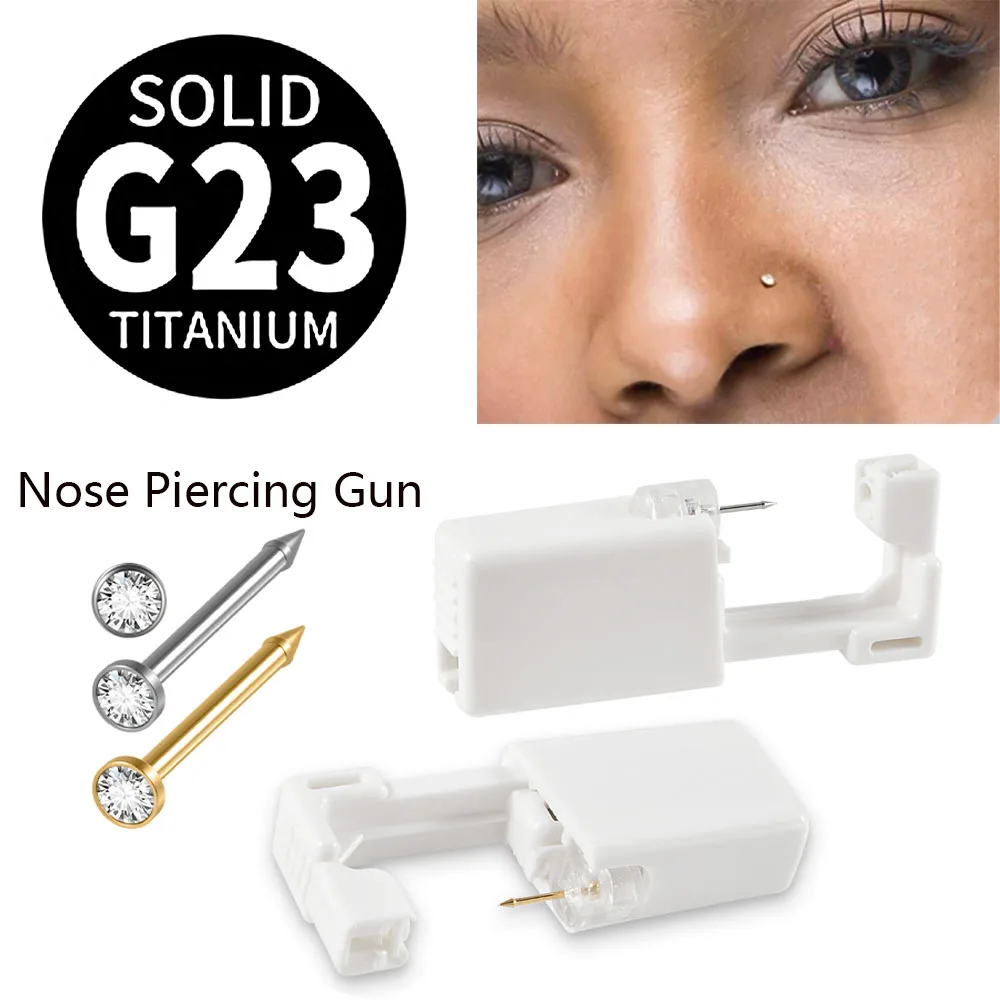 1PC Disposable Nose Piercing Gun G23 Titanium Nose Nail Piercing Tool With Ear Stud Jewelry Hoop Body Piercing Tool