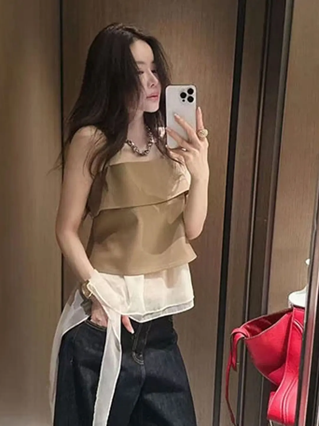 Unique Beautiful Women's Mesh Paneling Bell Sleeve Top Summer Outfit Design Sensation Strappy Vest Short Length Casual Wear