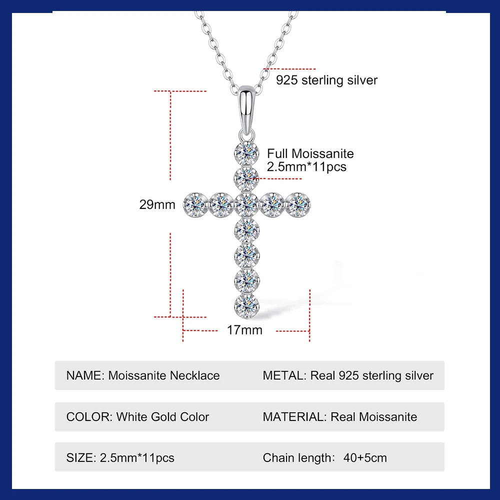 2.5mm Moissanite Cross Pendant Necklace for Women Original s925 Sliver Collar Neckalces 2024 Trend Goth Party Wedding Jewelry