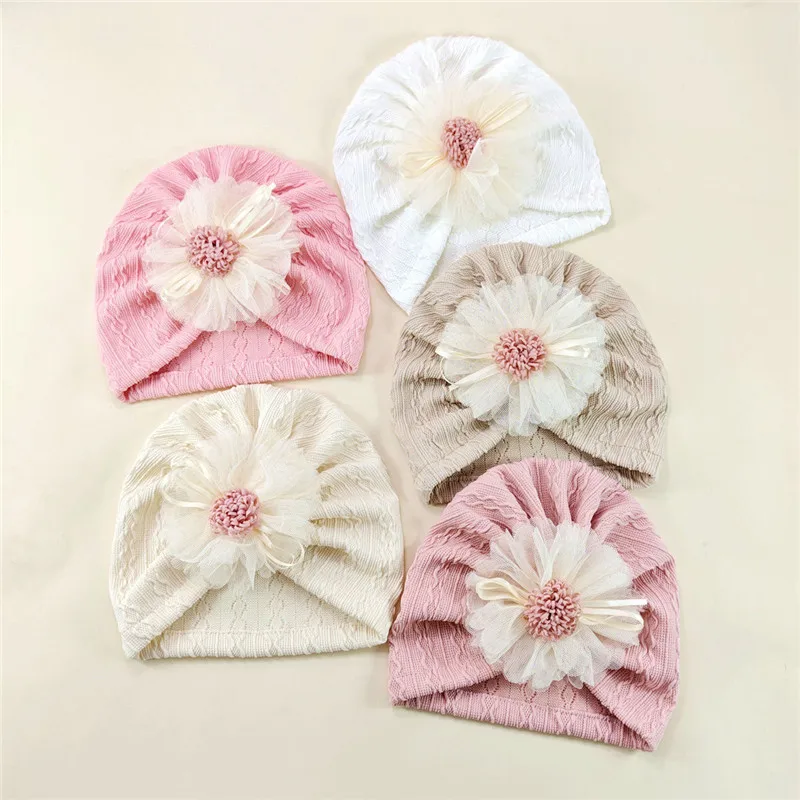

Baby Floral Hats Newborn Soft Solid Color Cute Knitted Hat Girl Infant Cute Cap