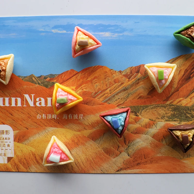 8Pcs Mini Sweet Triangle Cake Egg Tart Resin Fridge Magnets Crafts Magnetic Push Pin for Home Photo Decor Nail Free Installation