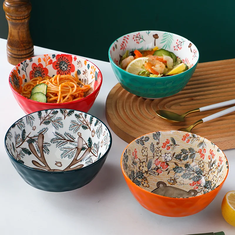 Cute Rabbit Ceramic Bowls with Underglaze Color, Creative Cartoon Deer Antler Rice Bowl, Household Kitchen Utensils, Soup Bowl 2