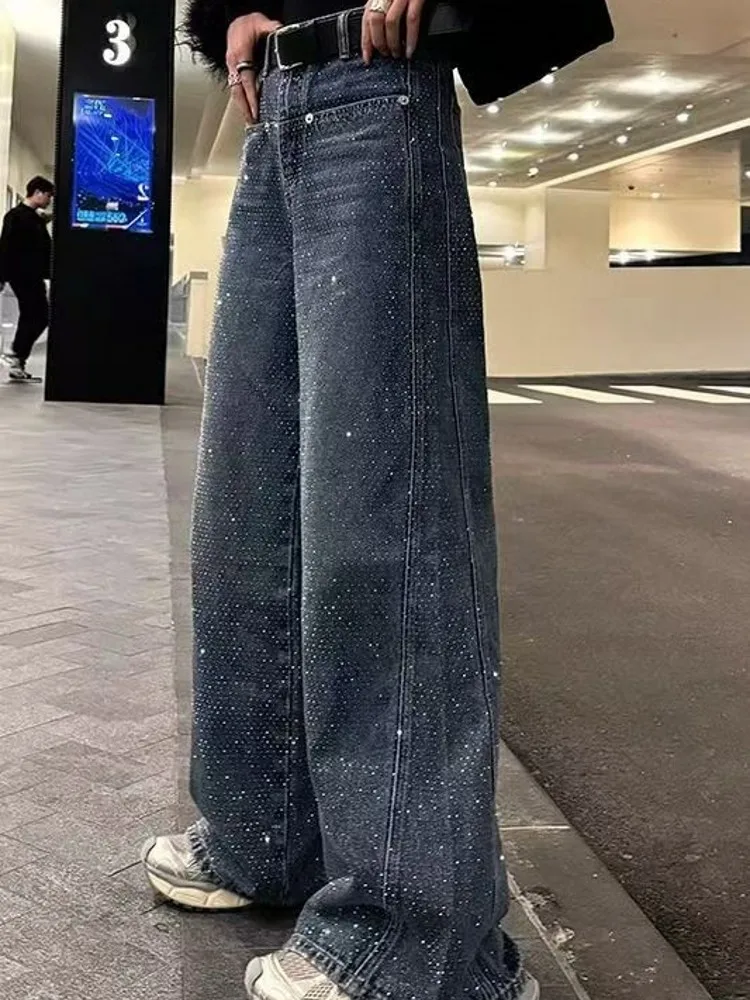 

WOMEN Luxury High Waist Imitation Diamond Blend Jeans Pants, Stylish Straight Leg Pants For WOMEN, Casual Street Pants For Daily
