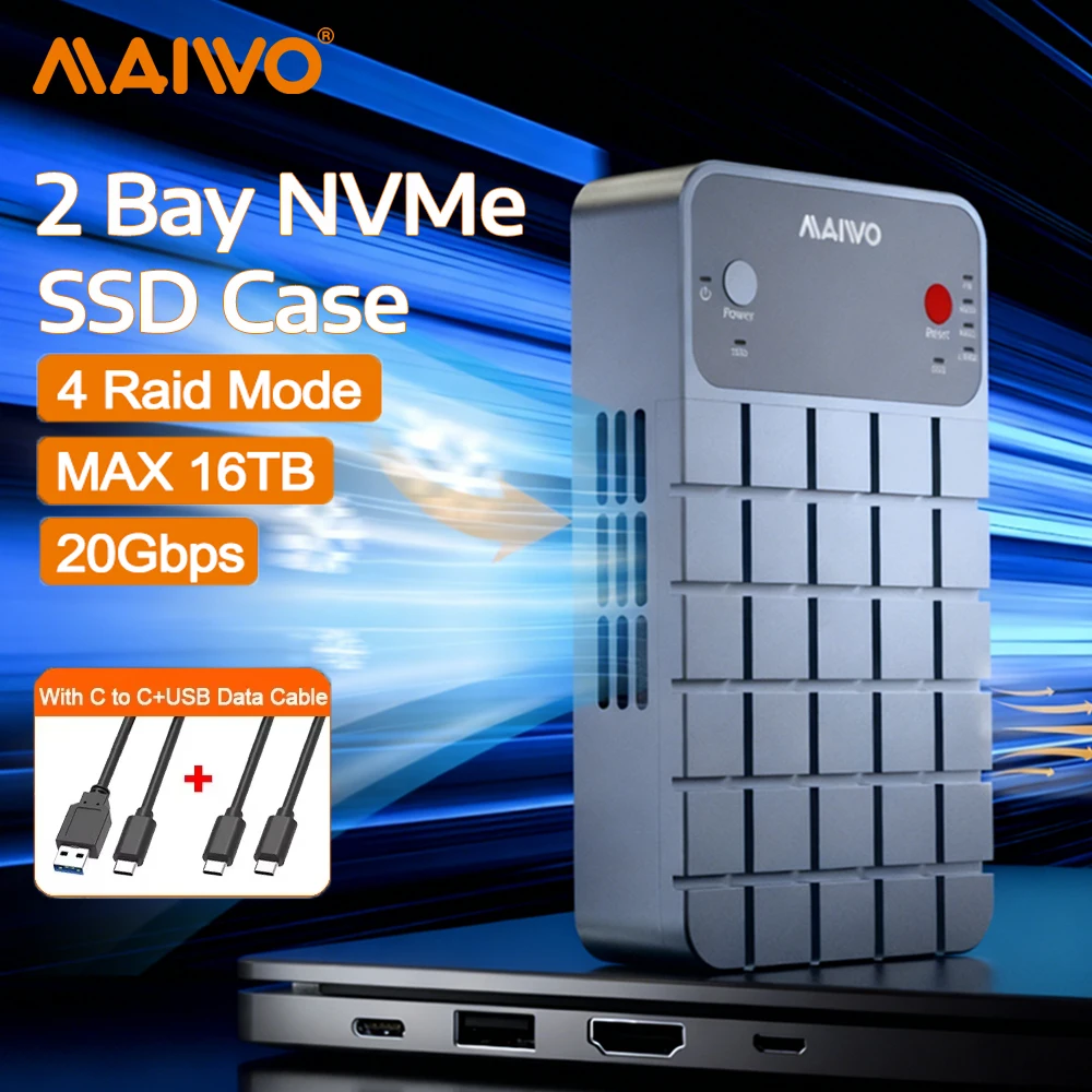 

Корпус MAIWO M.2 NVMe SSD с функцией клонирования, 20 Гбит/с, двойной отсек, RAID-контроллер, USB 3.2 GEN2, алюминиевый дубликатор M.2 для SSD PCIe M-Key, до 16 ТБ