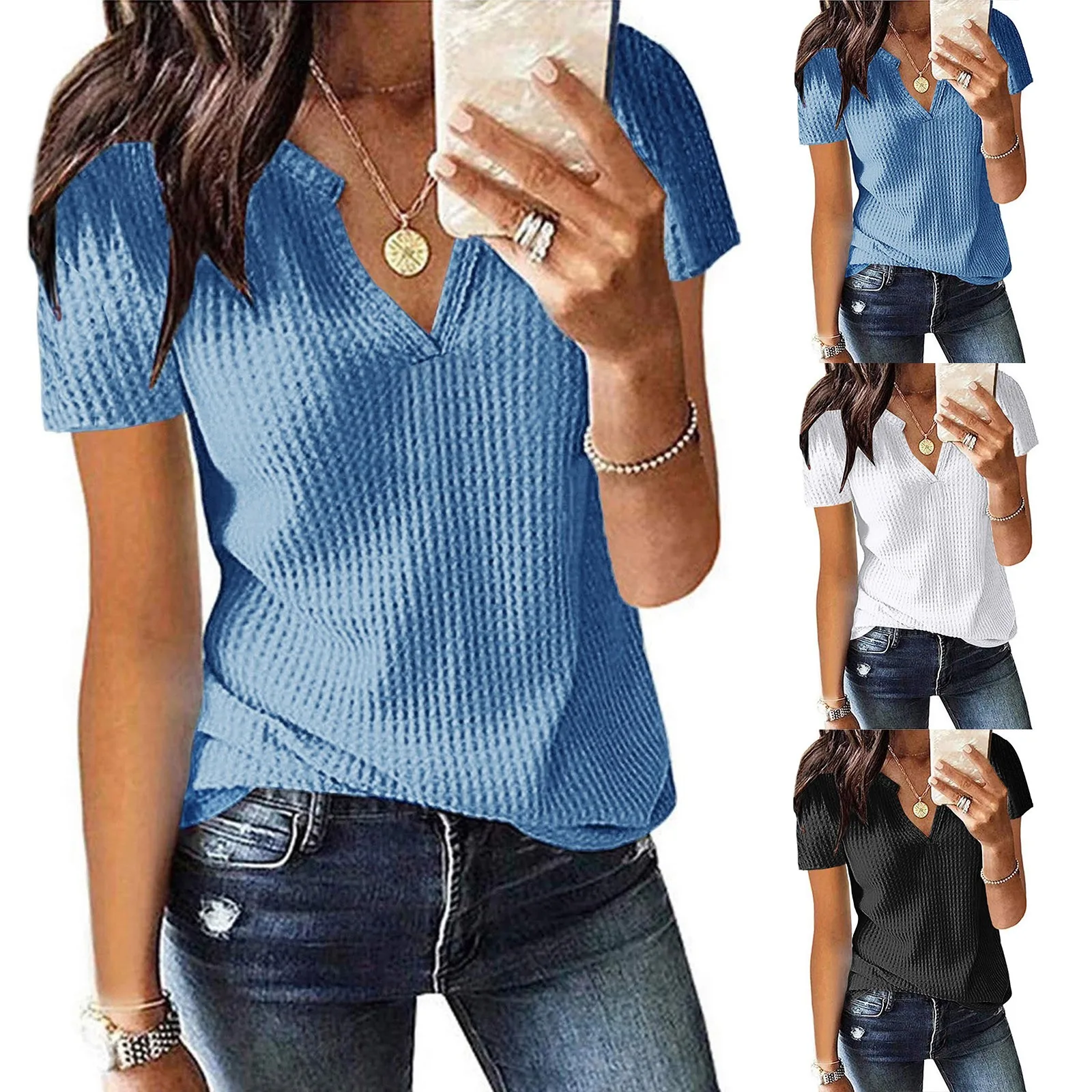 

Women Solid Short Sleeve Casual Shirt Lady Loose Fit V-Neck Shirt Tops Female High Street Office Lady Shirt Blouse Tops