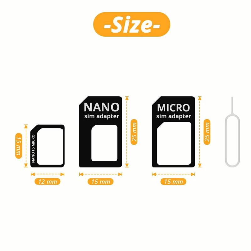 Kit adaptador de cartão SIM noosy, Nano para Micro, Nano para Regular, Micro para Regular com pino ejetor SIM, 100 conjuntos