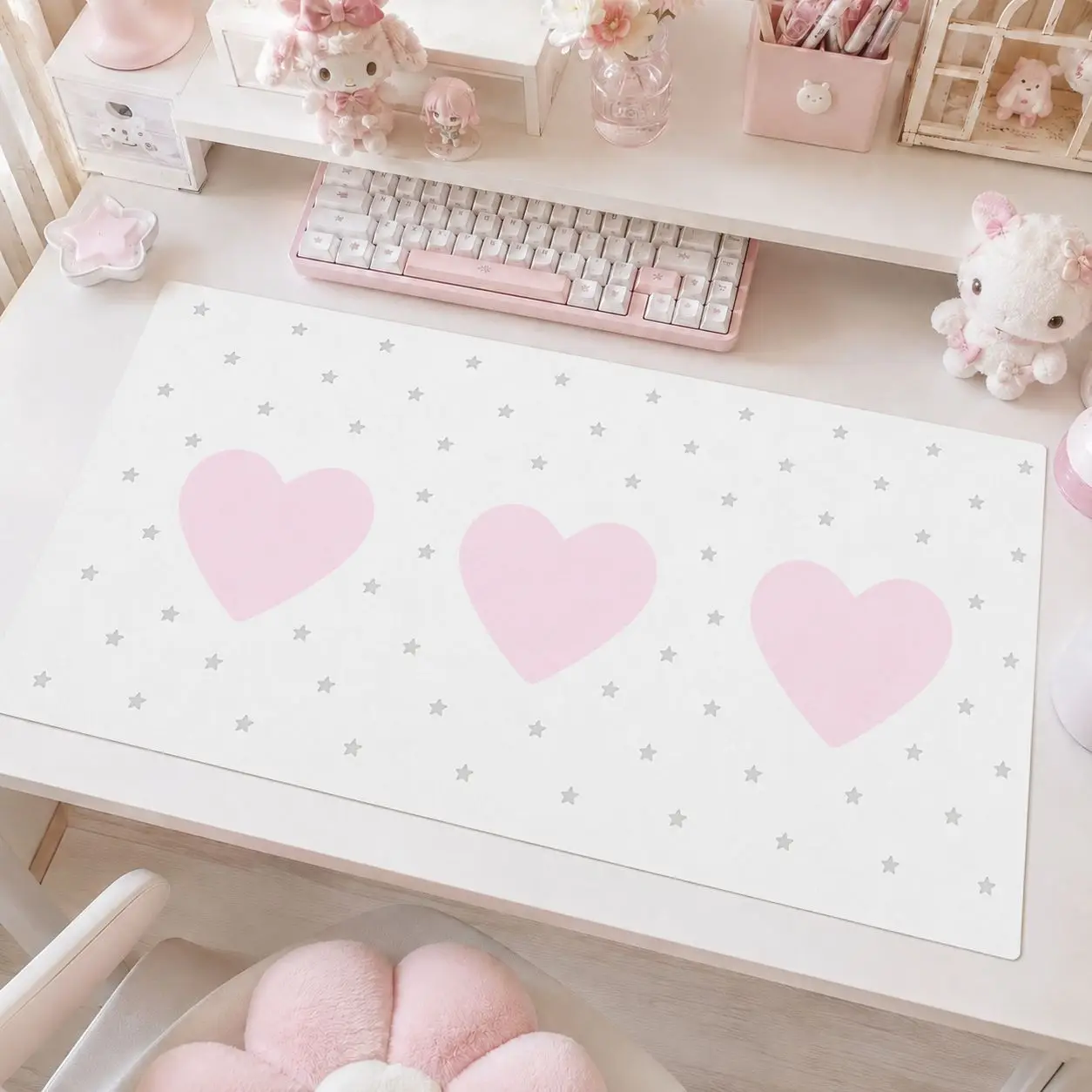 Leather PU Mouse Pad Minimalist Pink Love Heart Star Wave Dots Mouse Pad Office Desk Mat Waterproof Non-Slip PU Desk Blotter Pad