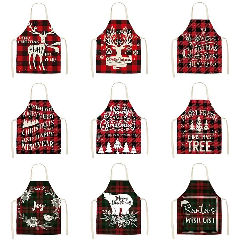 New black and red plaid Christmas apron linen anti-oil anti-fouling kitchen cleaning tools home decoration supplies