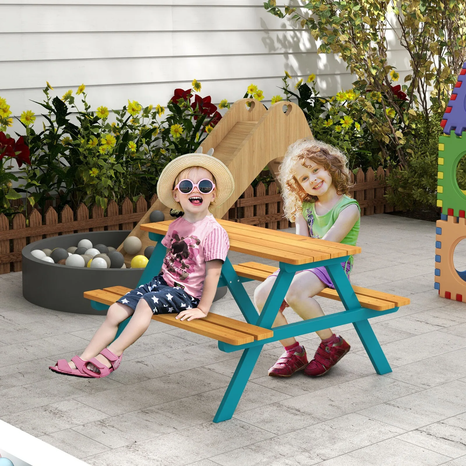 US Wooden Kids Picnic Table Set for Kids Aged 3-8 Years Old