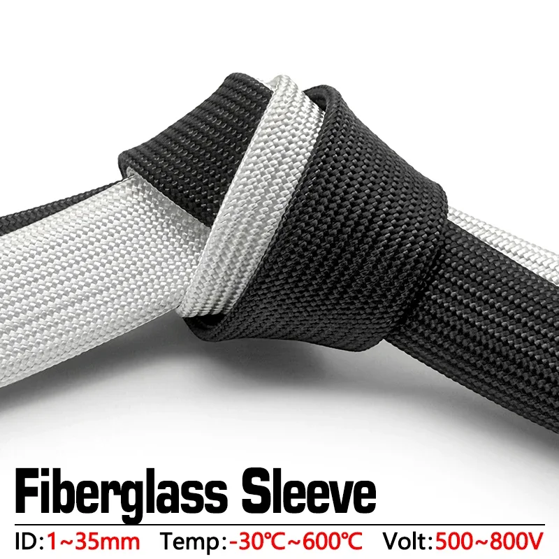 2m/5m/10m Fiberglass Braided Sleeve 600 Degree Flame Retardant High Temp Heat Insulated For Auto Engine Wiring Harness Protector