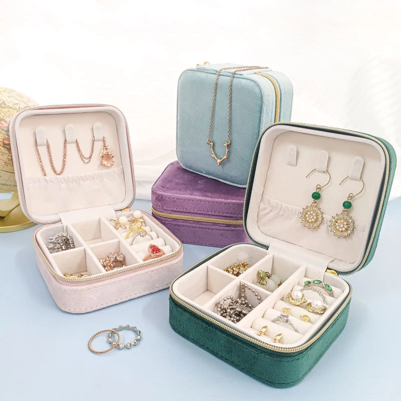 Velvet Jewelry Box with Multiple Compartments for Rings, Pendants, Earrings, and Jewelry Storage, vintage Portable Jewelry Box