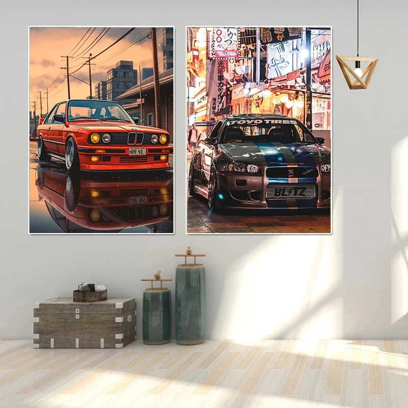 1pc frameless Modern Canvas Painting Cars BMW E30 M3 Posters and HD Prints Wall Art Pictures for Room Decoration Living Room Off view 2