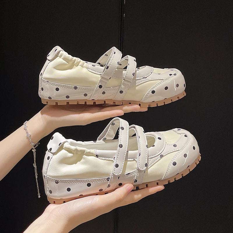 Fashionable Polka Dot Jane Women's Shoes with Magic Tape Self-Adhesive Version  Heel Spring 2026 Casual Shoe