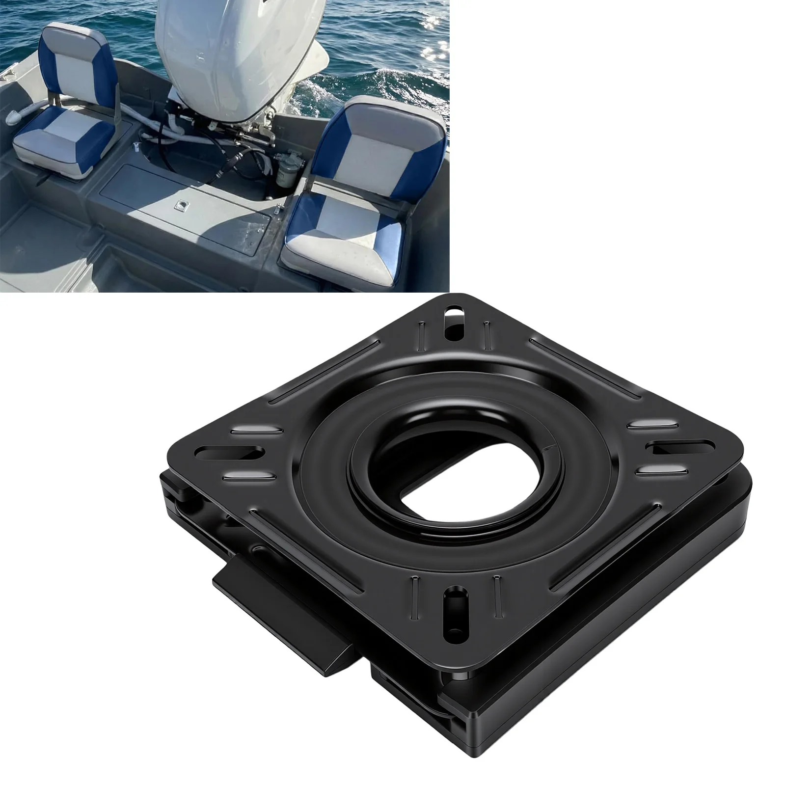 Boat Seat Swivel Mount 360° Rotation Black Coating Heavy Duty Quick Disconnect Seat Bracket for Canoe Pontoon Boat