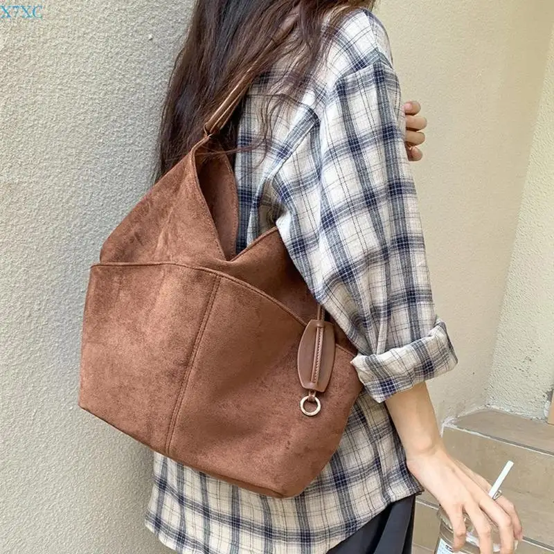 

X7XC Замшевая сумка-тоут, женская сумка-хобо с напуском, зимняя осенняя сумка-кошелек, сумка на плечо