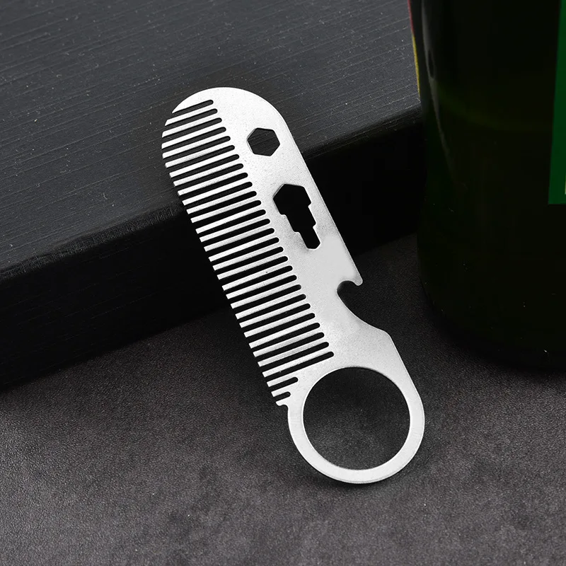 Multifunctional Stainless Steel Comb Beard Hair Styling Portable Mini Comb Durable With Bottle Opener Multi-Use Travel Tool