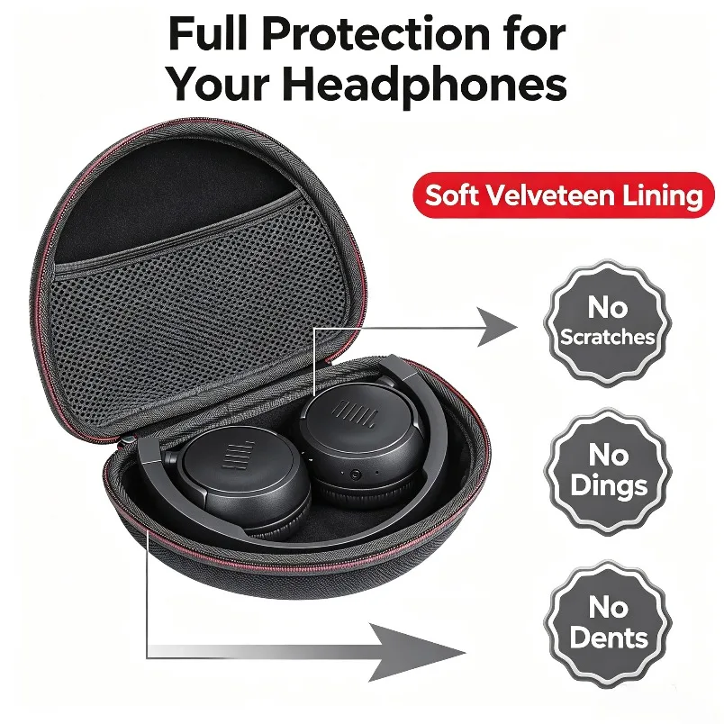 Hard Shell Case for JBL T450BT EVA Headphone Bag Semi-Waterproof Storage Box Velveteen Lining Zipper Cover Black