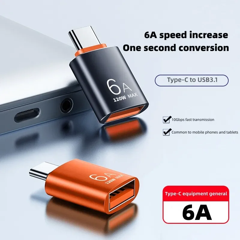 6A USB C OTG Adapter 120W Max Type C Male To USB 3.1 Female Adapter for Mobile Phone USB C Converter Type C to USB Data Transfer