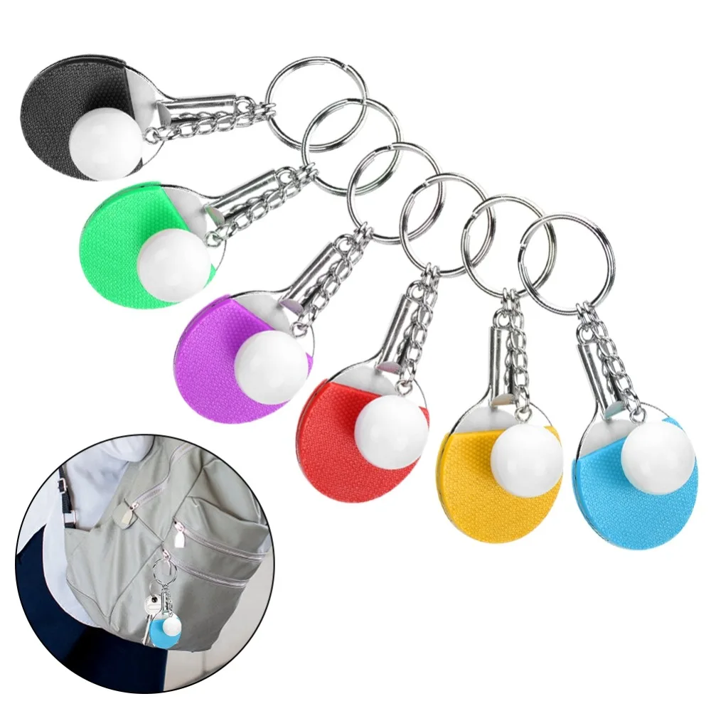 6pcs Bag Hangings Table Tennis Keychain Bag Keychain Design Racket Shape Mini Table Tennis Racket Keyring Sports Keyring