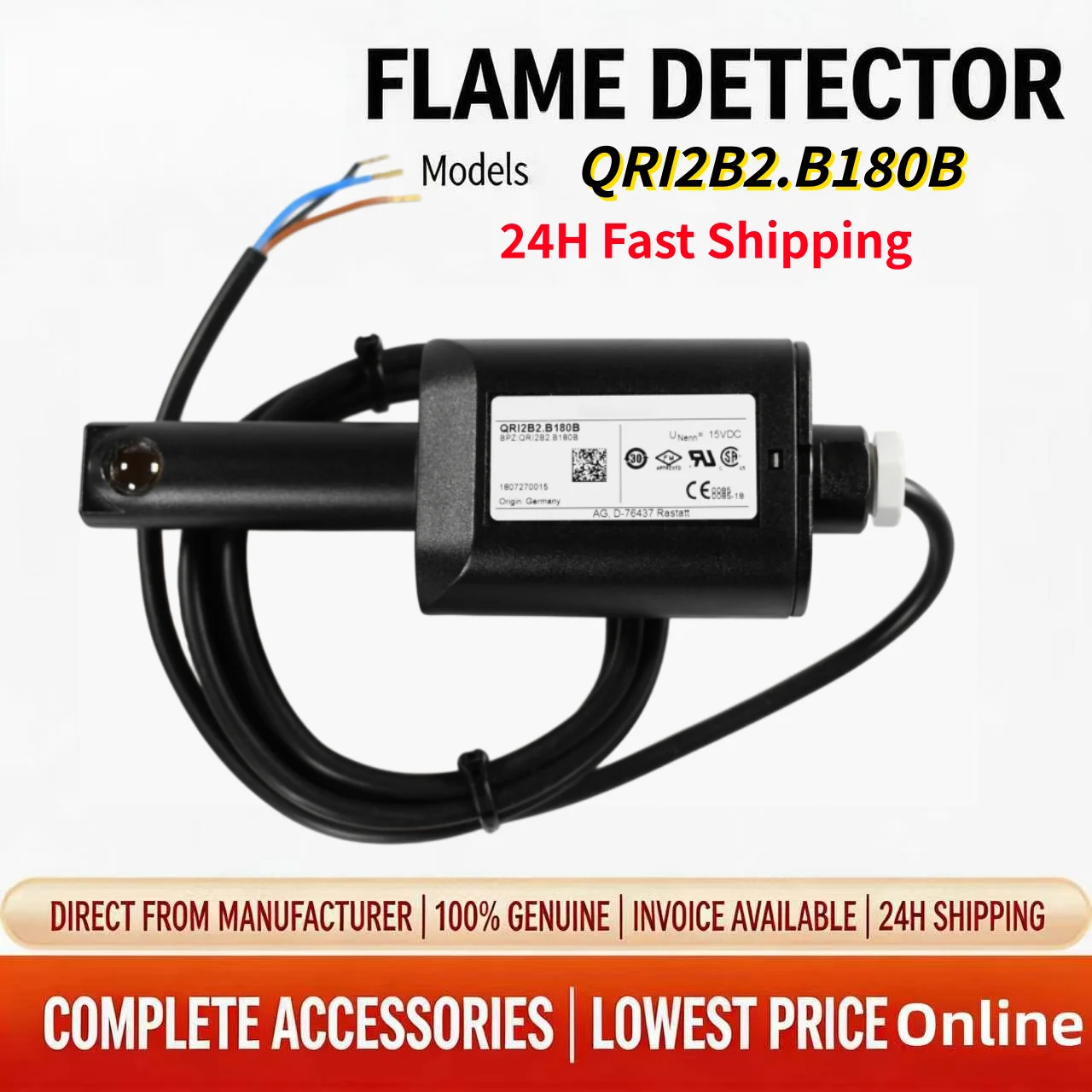 

Brand New Original QRI2B2.B180B Flame Detector Sensor Burner UV Photocell Industrial Combustion Heating Replacement Spare Parts