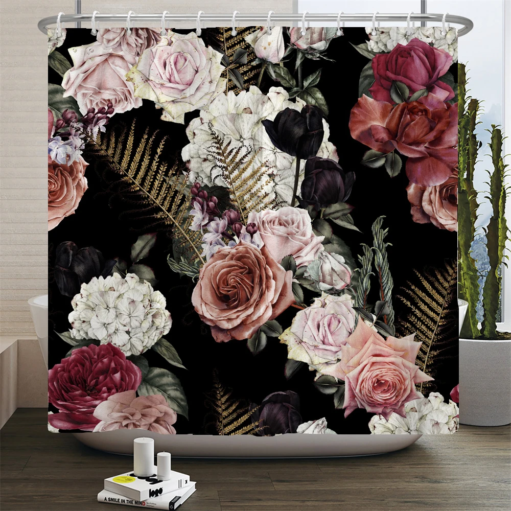 Flowers Bathroom Curtain With Hooks 3d Shower Curtains  Waterproof Print 180x240cm Polyester Cloth Bath Home Decoration Screen