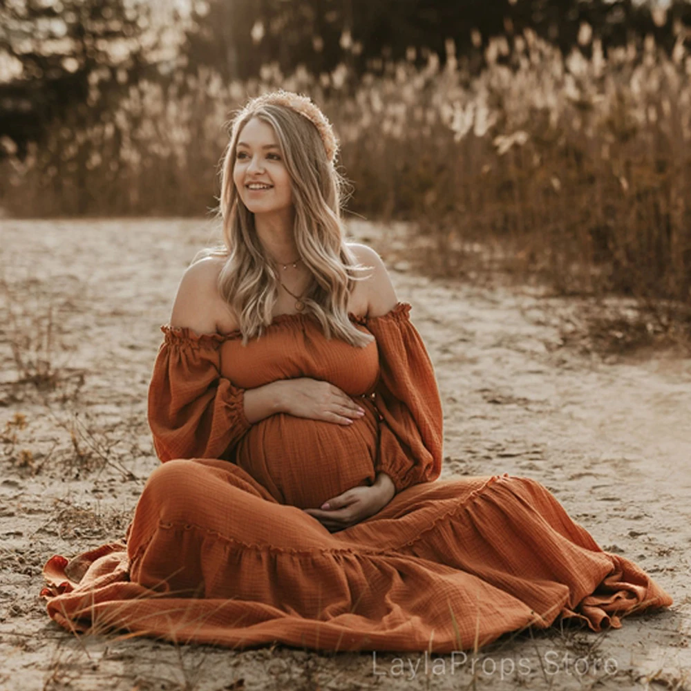 Vestido bohemio de lino y algodón para sesión de fotos, ropa de maternidad holgada, estilo bohemio, para embarazadas