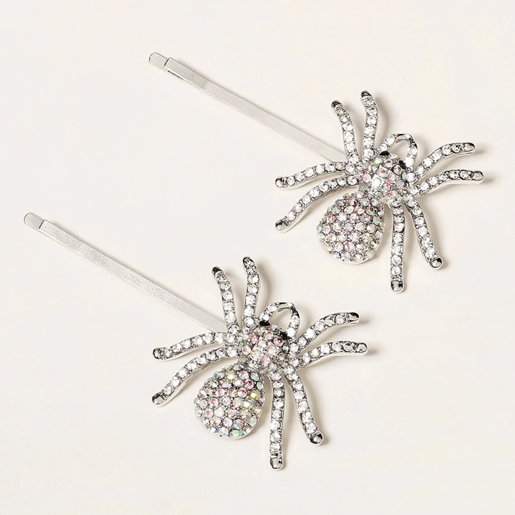 

2Pcs Rhinestone Spider Hairpin Barrette Halloween Party Headdress Sparkling Decorative Long-Lasting Impressive Charm Gift