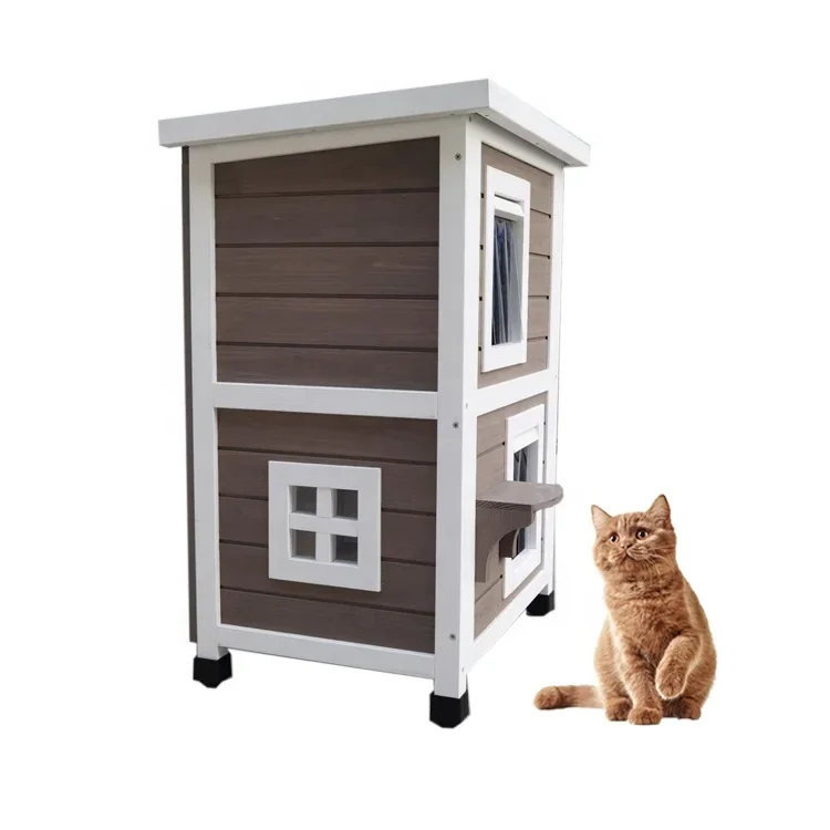 SUNNYZOO Luxury design 2 floor wooden cat house with isolation