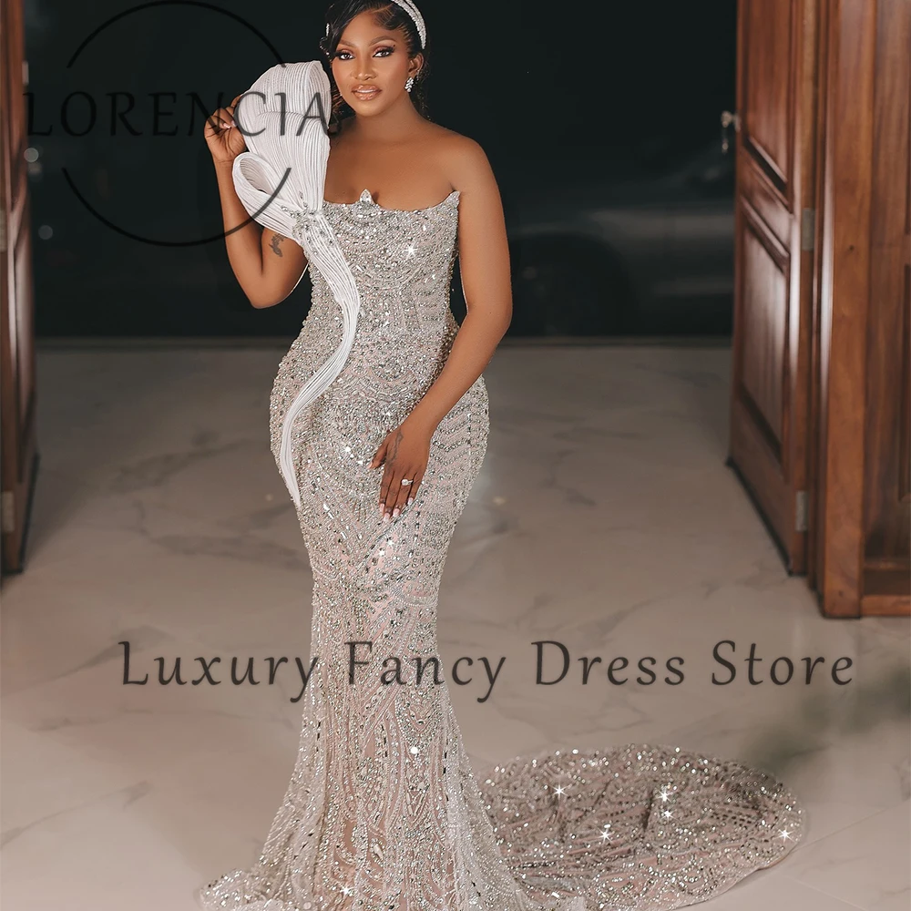 

Роскошные женские платья для выпускного вечера с бриллиантами без бретелек, свадебные платья русалки, 2025 г., индивидуальные платья без рукавов, платья de cerimônia